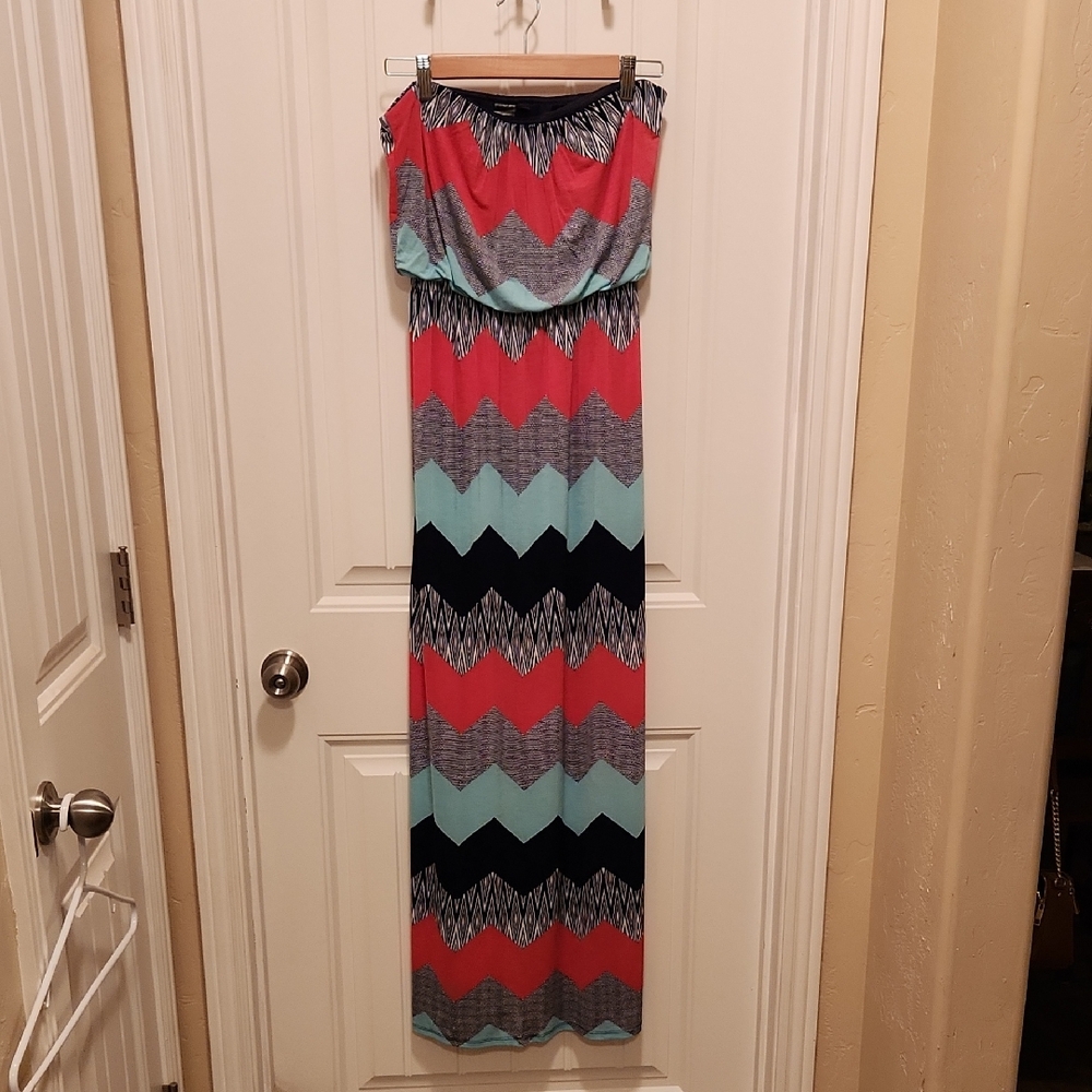 Chevron Strapless Maxi Dress